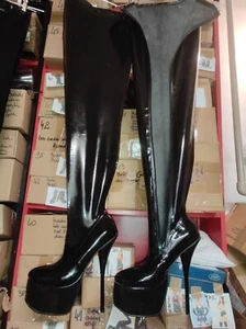 gummiLATEX Overknee stiefel VIELE FARBEN Heels 20cm platform 8cm Bolingier - Picture 1 of 23