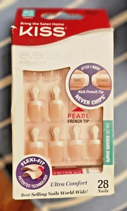 Kiss Everlasting Fake French Nails Real Short ~ 28 per Pack Glue-on w/Pink Glue - Picture 1 of 2