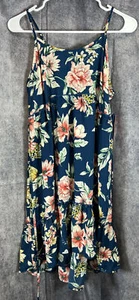 Xhilaration Size XS Blue Floral Shift Dress Spaghetti Strap Lace Up Back Ruffle - Picture 1 of 13