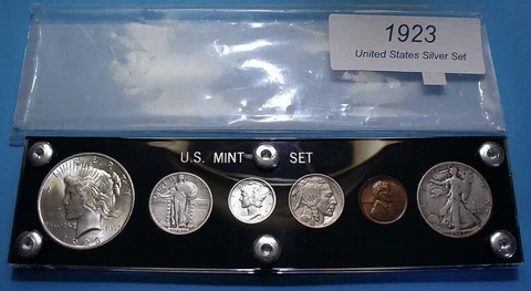 1923 U.S. 6 COIN SILVER SET w/ DOLLAR 100 YEAR OLD BIRTH YEAR SET. RARE SET Cover