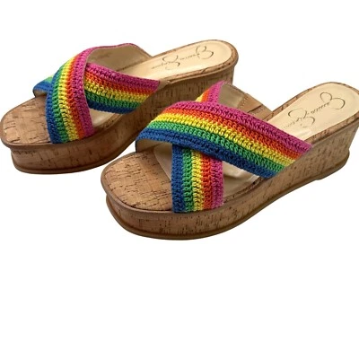 Sandalias Jessica Simpson Arco Iris Crochet Plataforma Cuña Slides Talla 9 Foto 1 de 4