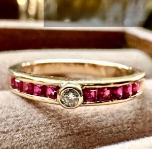 Mauboussin Ruby Diamond 18k Yellow Gold Half Eternity Band Ring US6.25 with Case - Picture 1 of 9