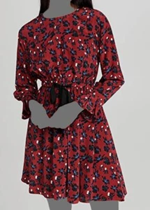 $595 Jason Wu Women's Red Floral Silk Tie-Waist Long Sleeve Dress Size 10 - Picture 1 of 4