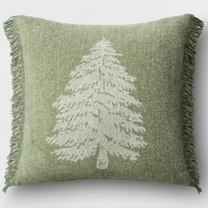 Woven Tree Square Throw Pillow Green Fringe Threshold Christmas Holiday 16x16 - Picture 1 of 6
