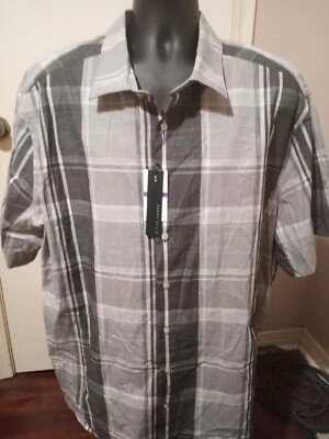 Perry Ellis Principles Men's Short-Sleeve Shirt 2X BIG Gray Plaid NWT $79.50 - Image 1 of 4