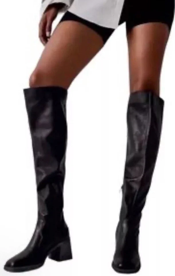 Ботинки Free People Brianna высотой выше колена черные кожаные на молнии эластичная панель размер 5,5 - Изображение 1 из 4