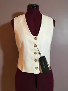 NWT Massimo Dutti Women's 100% Linen Cropped Suit Waistcoat In White Size S 6025 - Picture 1 of 7