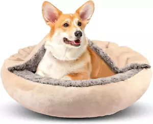Dog Beds for Small Medium Dogs with Hooded Blanket, Cozy Cuddler Luxury Puppy Pe - Picture 1 of 8