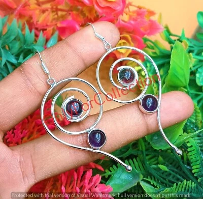 Nice Amethyst Gemstone 925 Sterling Silver Plated Spin Illusion 1 Pair Earring - Image 1 of 3