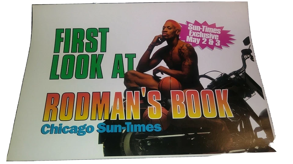CHICAGO BULLS Sun-Times Newspaper Box Poster First LOOK Dennis Rodman's Book - Image 1 of 1