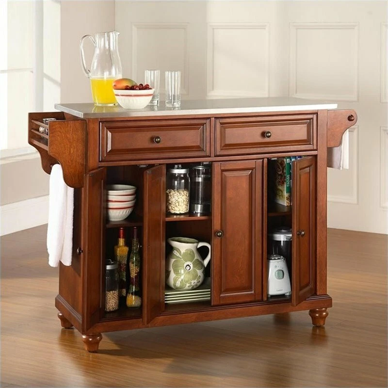 Crosley Furniture Cambridge Stainless Steel Top Kitchen Island in Classic Cherry - KF30002DCH