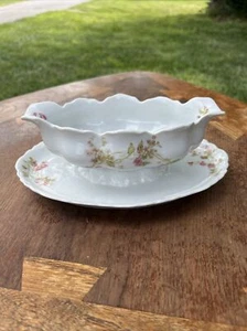 H & Co. Bavaria Gravy Boat Pink Rose Flowers 9"-B9 - Picture 1 of 10