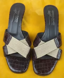 Donald Pliner KIKI sandalo incrociato-pelle tela tacco misura 7,5 Made in Italy - Foto 1 di 10