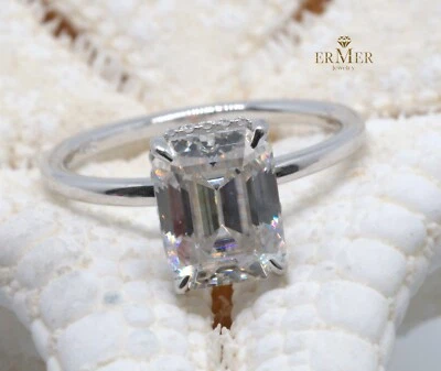 Anillo de compromiso de oro blanco piedras naturales de moissanita 14K Foto 1 de 4