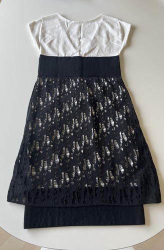 CHANEL 12P BIANCO JERSEY ABITO MIDI GUAINA CON GONNA NERA A MAGLIA APERTA 40