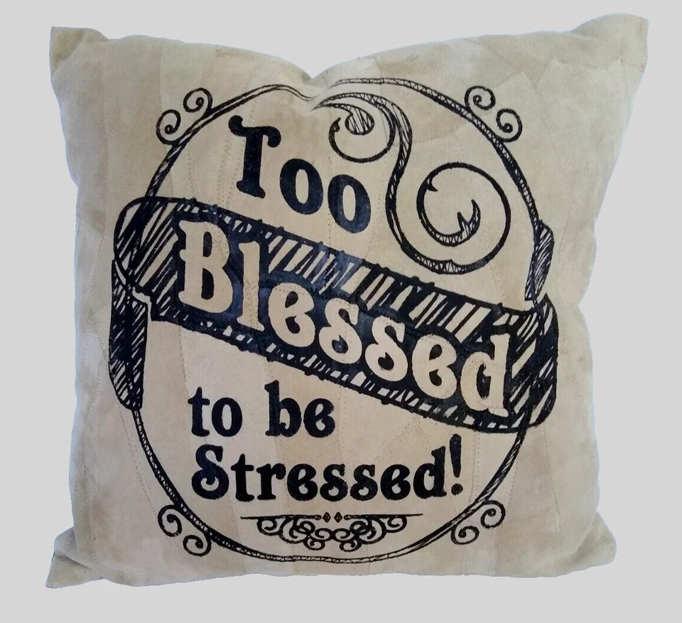 Divinity ReCover Insprirational 手工制作 回收 重麂皮绒 "BLESSED" 枕头 — 第 1/4 张图片