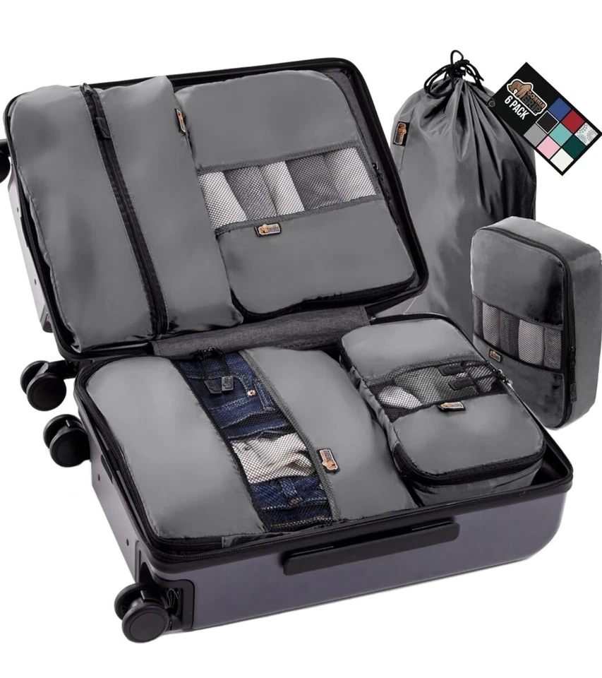 Gorilla Grip 6 Set Packing Cubes Travel Essentials for Suitcases Turquoise