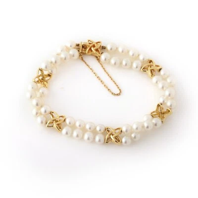 Mikimoto Double Strand Pearl Bracelet 18K Yellow Gold  - Image 1 of 3