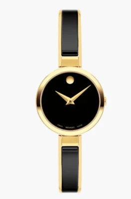 Reloj delgado para mujer Movado Moda negro/amarillo esfera museo 0607714 Foto 1 de 4