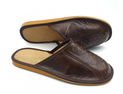 b159Hausschuhe Herren, Pantoffeln, Latschen,Sandaletten , Leder, Braun,neu