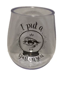 HALLOWEEN stemless plastic wine glass I PUT A SPELL ON YOU  - Picture 1 of 3
