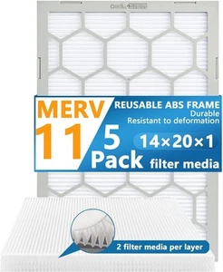 Air Filter - Furnace/HVAC, 20 x 14 x 1, MERV 11 - 5-Pack W/Reusable ABS Frame - Picture 1 of 7