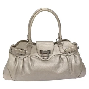 Salvatore Ferragamo Marisa Silver Leather Tote Bag Authentic - Picture 1 of 24