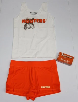 HOOTERS ОРАНЖЕВЫЙ ДЕВОЧЕК (S) МАЛЕНЬКИЙ 3 ИЗДЕЛИЯ УНИФОРМА НАРЯД: «МАЙКА, ШОРТЫ, ШЛАНГИ» - Изображение 1 из 4