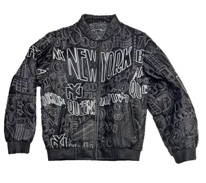 RARE VINTAGE BUBBLE WELL NY LEATHER EMBOSSED HIP HOP BOMBER JACKET QUEENS BRONX - Picture 1 of 9