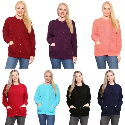 Women's Winter Chunky Cable Knit Ladies 7 Button Long Sleeve Aran Knit Cardigan - Image 1 of 4