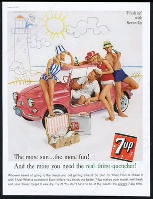 1961 Fiat Jolly pink car photo 7-Up 7UP soda vintage print ad - Image 1 of 4