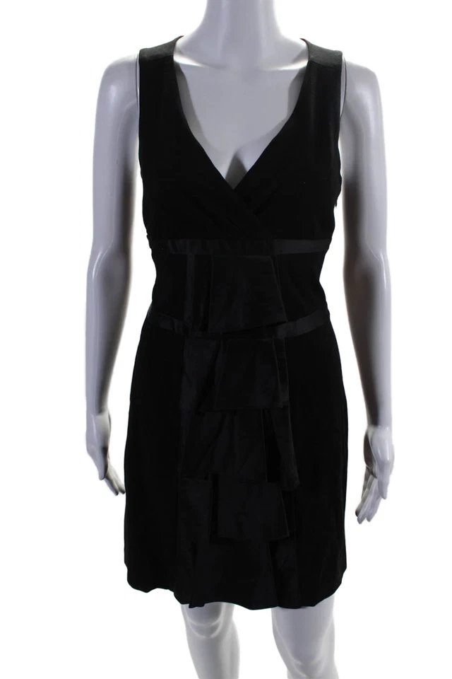 Cynthia Steffe Womens V-Neck Sleeveless Ruffle Fit Flare Mini Dress Black Size 8 - Image 1 of 4