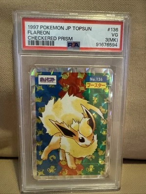 1997 Pokémon JP Topsun Flareon Checkered Prism PSA VG 3(MK) - Image 1 of 2