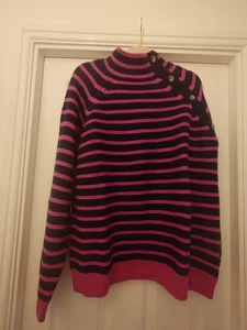 Ladies Navy And Pink Stripe Jumper From Crew Clothing Company, Size 16 - Picture 1 of 5