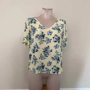 Ann Taylor LOFT Blouse XS Yellow Blue Flower Ruffle Sleeve Top Floral Garden GUC - Picture 1 of 17