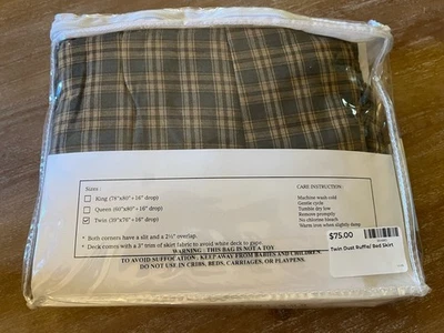 VHC Brands Twin Barrington Plaid Bed Skirt Ruffle Rustic 16" Drop New 100% - Image 1 of 3