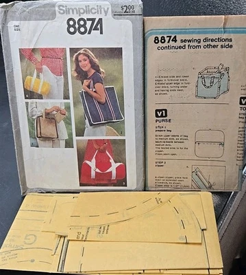 Vintage Simplicity Sewing Pattern 8874 Tote Bag And Purse One Size Burlap Canvas - Image 1 of 3