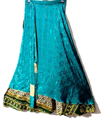 Increíble-arte Vintage Seda Sari Magic Wrap Falda Reversible Doble Capa Falda, Foto 1 de 4