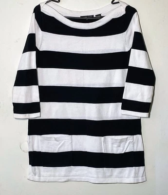 Top túnica Jeanne Pierre para mujer blanco y negro manga 3/4 talla pequeña Foto 1 de 4