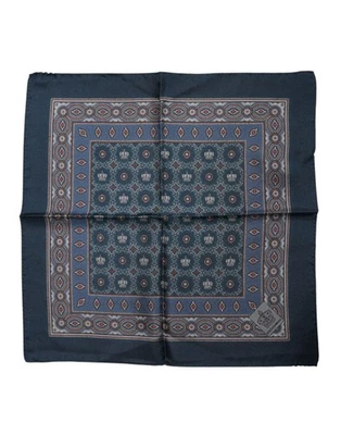 Auténtica bufanda de hombre Dolce & Gabbana cuadrada de seda estampada azul foulard Foto 1 de 4