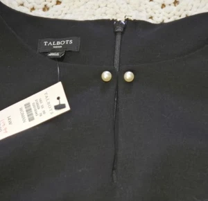 NEW Talbots Womens Dress Sz 14W Black Pearl Detail Short Sleeves Stretch $139 - Picture 1 of 15