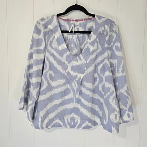 Anthropologie Laverne Blouse Light Blue Ikat Print Boxy Fit Cotton Size Small - Picture 1 of 8