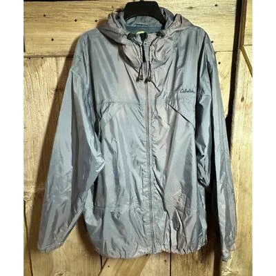 Cabela's Packable Mesh Lined Gray Windbreaker Hooded Nylon Polyester Med Jacket - Image 1 of 4