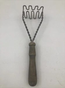 Vintage Twisted Metal Wooden Handle Potato Masher - Picture 1 of 5