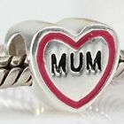 Mum I Love Mum Heart Shape Charm Bead 925 Sterling Silver