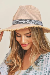 MIZ FASHION Women's Fashion Natural Handmade Frayed Trim Straw Beach Sun Hat - Picture 1 of 5