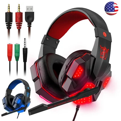 3.5mm Gaming Headphones Mic LED Headset Stereo Bass Surround For PC Xbox One PS4 - Image 1 of 4