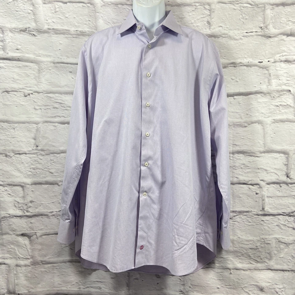 Camisa David Donahue Para Hombre 17.5 34/35 Azul Rosa Abotonada Manga Larga Geométrica Foto 1 de 4