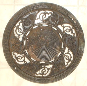 Antique Adams Co. Dubuque, Iowa 3-Pc. Cast Iron Stove Pipe Floor Register Grate - Picture 1 of 8