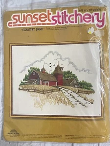 Sunset Stitchery Country Barn Crewel Embroidery Kit 2481 Vintage 1977 16x20 Inch - Picture 1 of 2